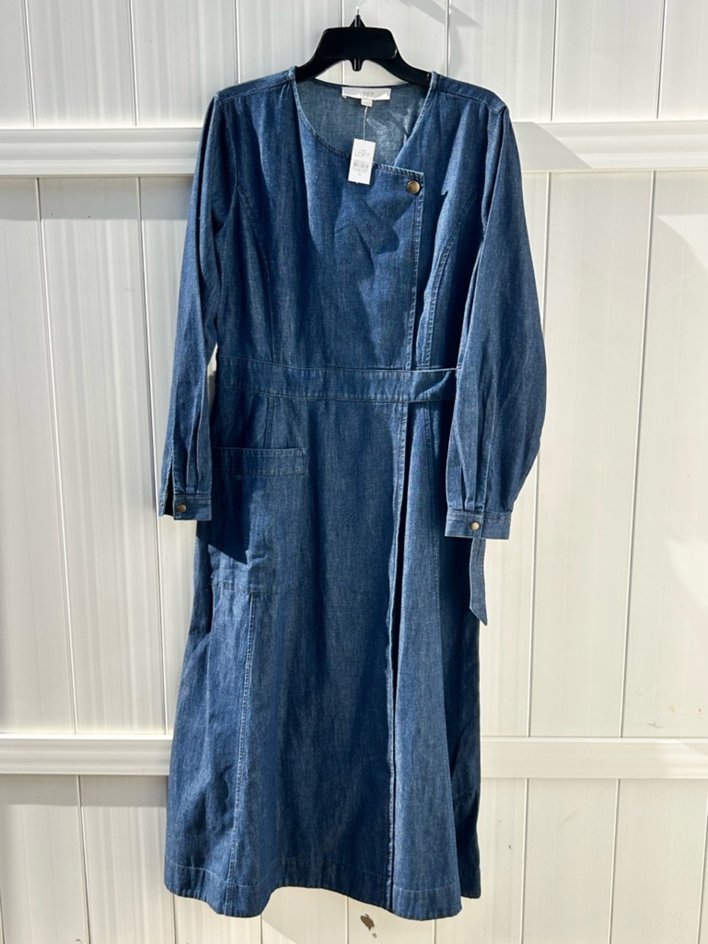 LOFT Dark Blue Wrap-Style D-Ring Belted Long Sleeve Denim Dress | Sz 10 NEW NWT